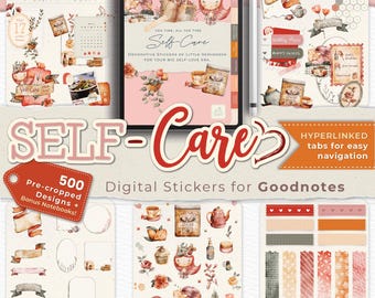 Self-Care Digital Stickers for Goodnotes – Wellness, Mental Health, Self-Love, Mood Tracker Stickers– Instant Download