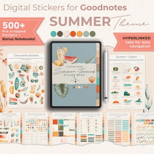 Libro digitale di adesivi estivi per Goodnotes - Adesivi per planner a tema spiaggia, viaggi, vacanze e piscina - Download immediato