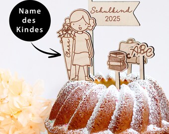 Tortendeko 'Endlich Schulkind' Mit Lichterkette – Wiederverwendbarer Cake Topper Aus Holz Für Die Einschulung 2025