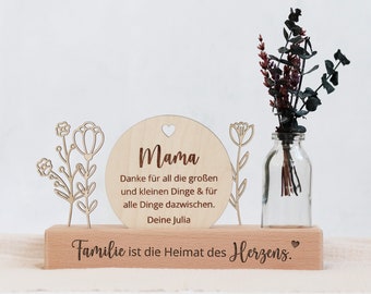 Muttertagsgeschenk Kartenhalter Holz mit Vase, Bildleiste, Fotoleiste Holz, Kartenständer mit Holzschild für Mama, Muttertag Geschenk