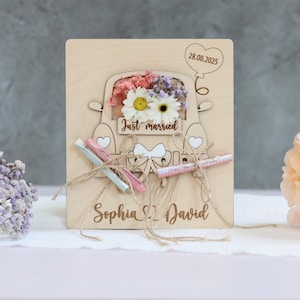 Geldgeschenk Hochzeit Auto aus Holz, Hochzeitsgeschenk personalisiert, Hochzeitskarte Geldgeschenk