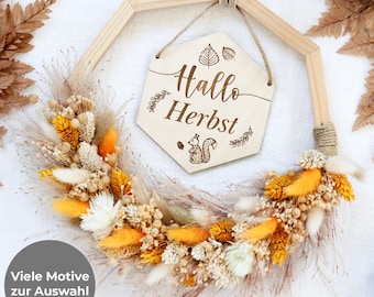 Autumn wreath, autumn decoration, dried flowers, living room decoration, wall decoration, autumn table decoration, autumnal decoration, wood