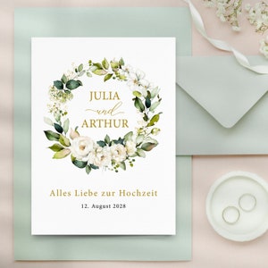 Glückwunschkarte Hochzeit personalisiert Eukalyptus, Karte zur Hochzeit, Hochzeitsgeschenk Karte