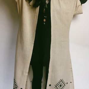 Kimono long 100 % coton brut, imprimé avec des gravures sur bois conçues sur mesure image 2
