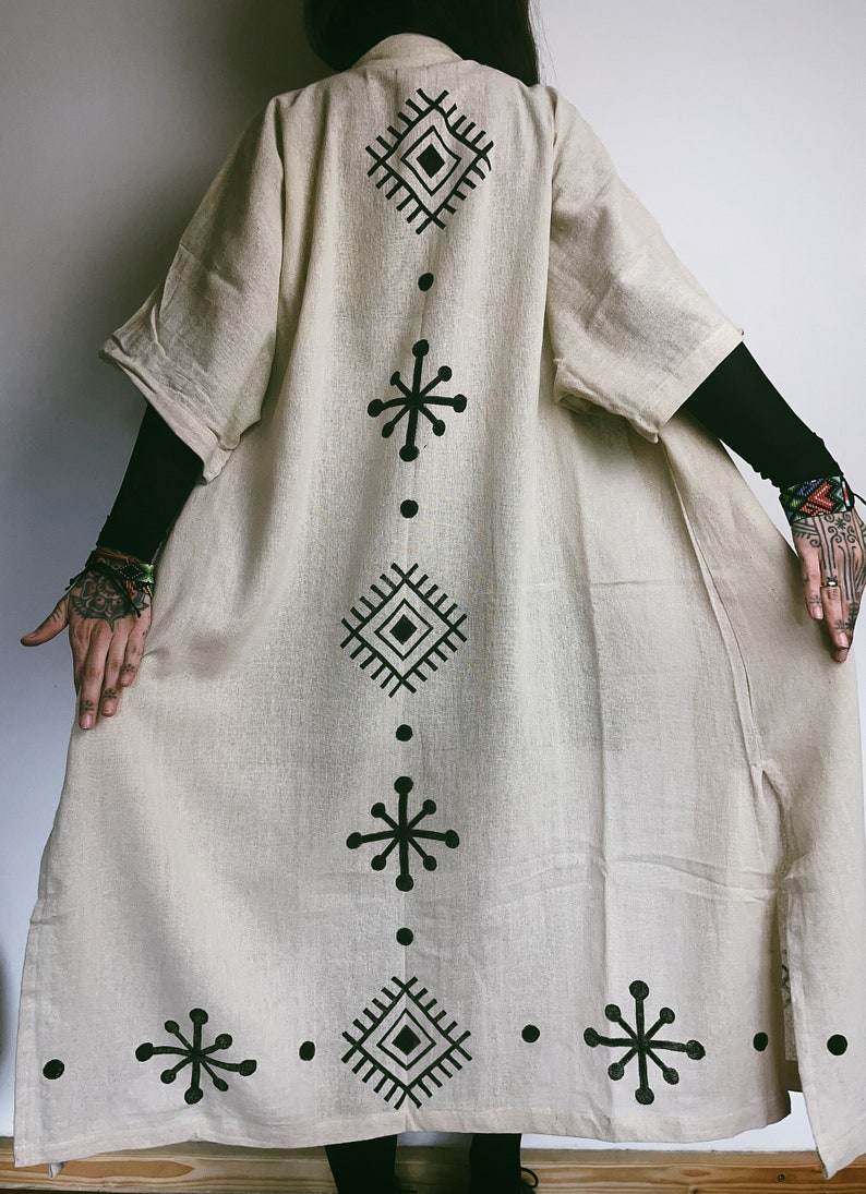 Kimono long 100 % coton brut, imprimé avec des gravures sur bois conçues sur mesure image 5