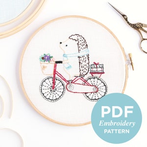 Hedgehog Biking Embroidery Pattern - Embroidery pattern - PDF Digital Download