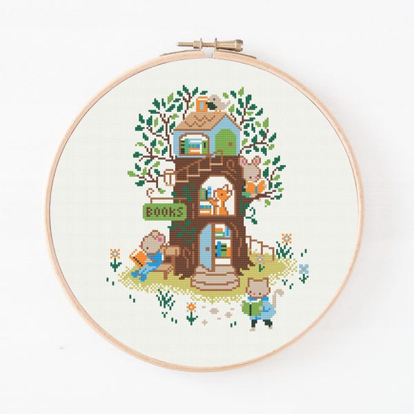 Book Shop Cross Stitch Pattern: BookLover Cottagecore Design (Digital Download)