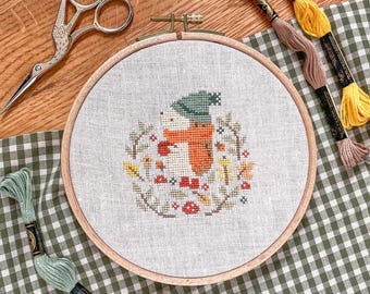Henrietta's Autumn Hedgehog Cross Stitch Pattern: Cottagecore Fall Design (PDF Pattern