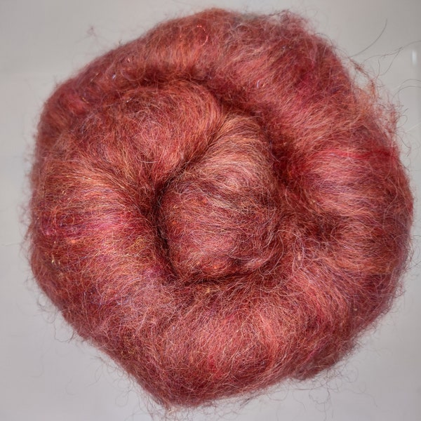 Rhubarb Wensleydale Wool Roving - Spinning - Mohair