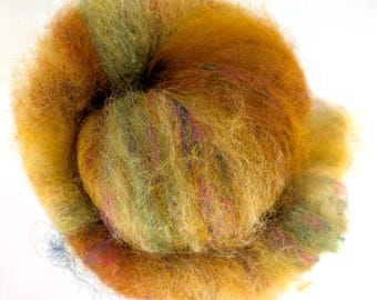 Fireworks Wensleydale Wool Roving - With Teeswater & Sari Silk