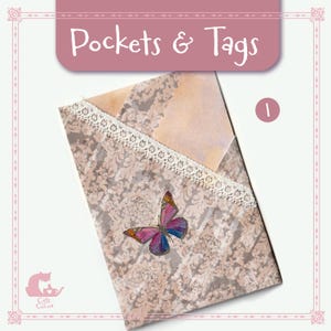 Set of handmade journal tags and paper pockets. Journal ephemera. Gift tags. Vintage junk journal supplies and accessories