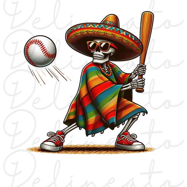 Funny Mexican Skeleton Play Baseball Png, Funny Mexican Png, Mexican Fiesta, Cinco De Mayo 2024, Skull Png, Baseball Design,Gift For MExican