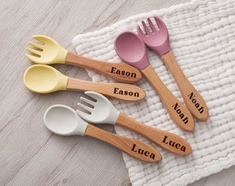 Personalized Baby Cutlery Set, Silicone Baby Cutlery Set, New Mom Gift