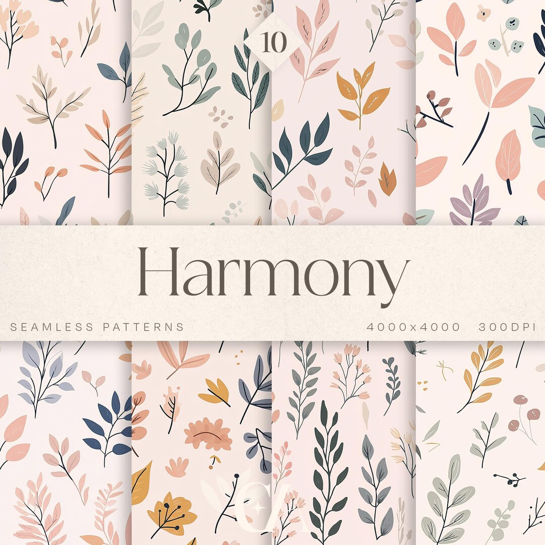 Harmony : Pastel Pink Floral Patterns Bundle, Digital Repeating Pattern ...