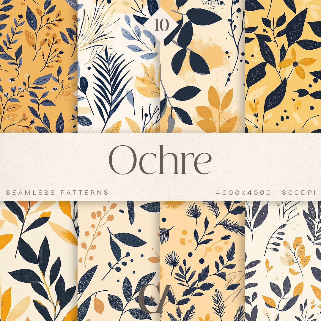 Ochre Pattern Design Ochre Floral Seamless Pattern: Yellow & Blue (digital Download) - Etsy
