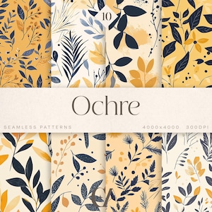 Ochre : Yellow & Blue Floral Patterns, Digital Repeating Pattern, Seamless Pattern, Digital Download, Scrapbook and Junk Journal Papers