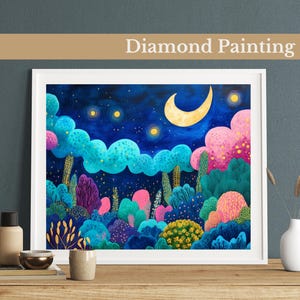 Pintura Diamante: Paisagem Mágica ao Luar, Arte com Strass DIY, Céu Noturno Caprichoso, Arte com Pedras Preciosas para Adultos, Decoração de Parede Feita à Mão, Presente Perfeito