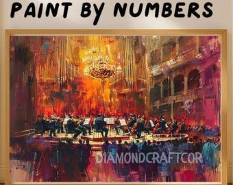 Abstract Orchestra Paint By Numbers Kit, Classical Music Concert Painting, Symphony Hall DIY Canvas Art