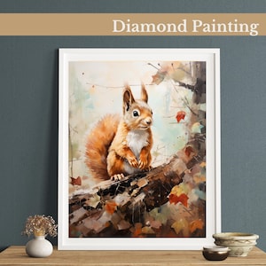 Squirrel in Autumn Diamond Painting Kit,Gem Art Kits For Adults And Kids, Diy Rhinestones Art Diamond Painting Art, Home Wall Decor