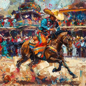 Mexican Charro Paint by Numbers Kit for Adults, Cowboy on Horse, Colorful Rodeo Scene, Equestrian DIY Acrylic Painting, Horse Lover Gift