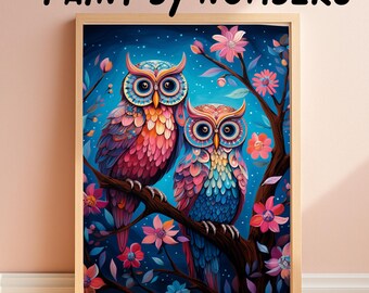 Kit de pintura por números de búho colorido: Bosque nocturno caprichoso: pintura en lienzo DIY