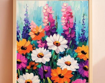 Diamond Painting: Wildflower Meadow, DIY Rhinestone Art, Colorful Garden Scene, Easy DIY Art, Gem Art For Adults, Wall Decor, Perfect Gift