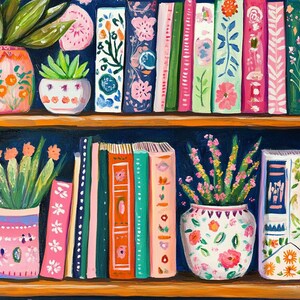 Bookshelf Diamond Painting Kit for Adults, Colorful Books and Flowers, Floral Bookcase, DIY Gem Art, Book Lover Gift, Reading Nook Decor