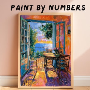 Matisse Inspired Paint by Numbers Kit for Adults, Mediterranean Balcony Sea View DIY Painting, Coastal Impressionist Art Set, Perfect Gift