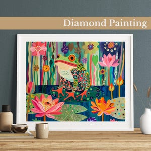 Whimsical Garden Frog Diamond Painting Kit,Gem Art Kits For Adults And Kids, Diy Rhinestones Art Diamond Painting Art, Home Wall Decor