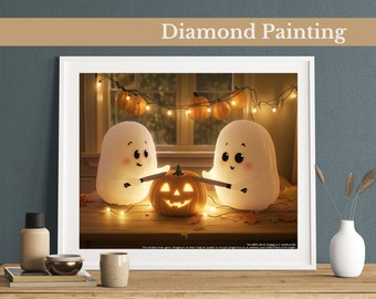 Zestaw do malowania diamentami Ghostly Pumpkin Carvers, sztuka klejnotów dla dorosłych i dzieci, pomysły na prezenty, ręcznie robione dekoracje ścienne do domu, zestaw do malowania diamentami