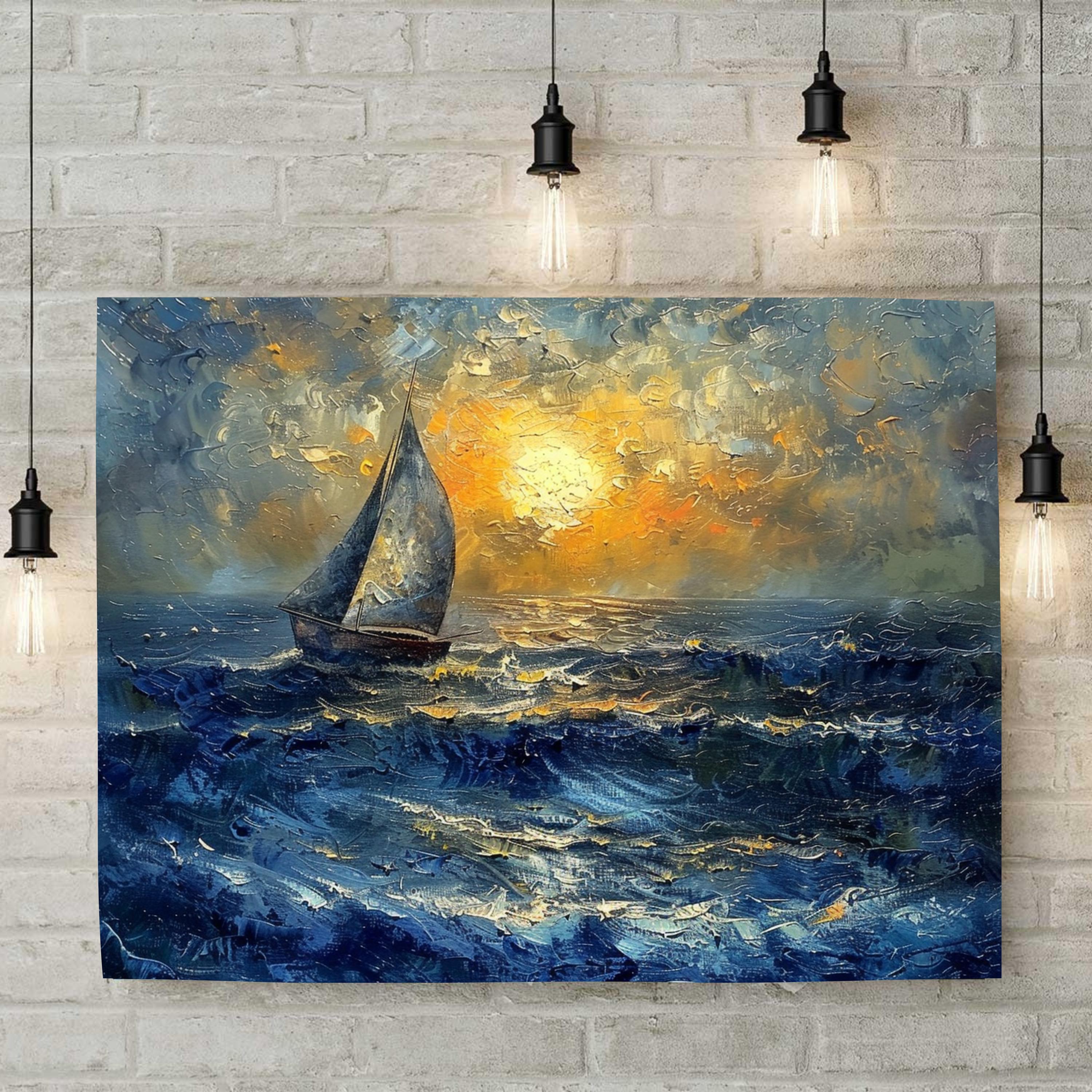 帆船の夕日の数字塗り絵キット：海の嵐のDIY絵画 - Etsy 日本