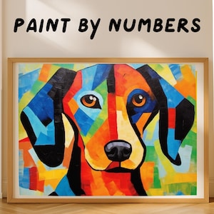 Colorful Dog Paint by Numbers Kit, Matisse-Inspired Abstract Animal Art, DIY Cubist Wall Decor for Adults, Modern Pet Painting Gift