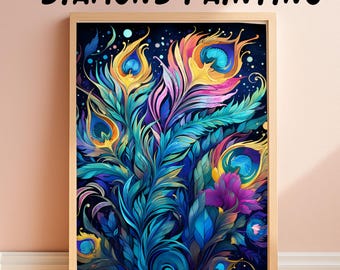 Bohemian Peacock Feather Diamond Painting Kit,Gem Art Kits For Adults And Kids, Diy Rhinestones Art Diamond Painting Art, Home Wall Decor