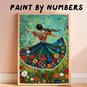 Dancing Girl Paint by Numbers Kit, Colorful Flower Dress DIY Painting, Folk Art Acrylic Wall Art for Creative Home Decor, Gift Ideas