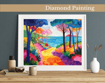 Vibrant Coastal Pathway Diamond Painting Kit, Matisse Style, Gem Art For Adults & Kids, DIY Rhinestone Art, Home Wall Art Décor, Gift Ideas