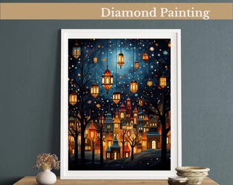 Lantern Village Diamond Painting Kit, Frida Kahlo-Inspired, DIY Rhinestone Art for Home Decor, Gem Art For Adults & Kids, Folk Art