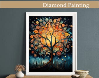 Bohemian Sunlit Tree Diamond Painting Kit,Gem Art Kits For Adults And Kids, Diy Rhinestones Art Diamond Painting Art, Home Wall Decor