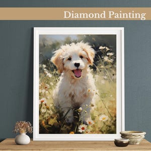 Kit de pintura com diamante Puppy Bliss, kits de arte com pedras preciosas para adultos e crianças, pintura com diamantes faça você mesmo com strass, pintura de decoração de parede para casa feita à mão