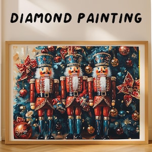 Kit de pintura de diamantes "El Cascanueces" para trío navideño: Arte con gemas DIY