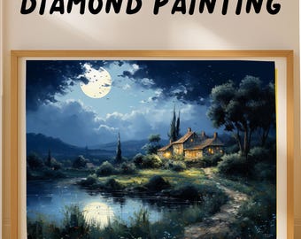 Moonlit Cottage Diamond Painting Kit, Monet Style, DIY Art for Peaceful Home Decor, Gem Art For Adults & Kids
