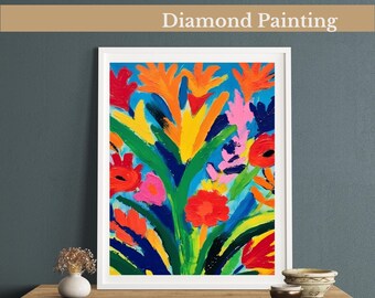 Vivid Blooms Diamond Painting Kit: Matisse Style Floral Gem Art