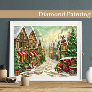Pintura Diamante: País das Maravilhas do Inverno, Arte DIY com Strass, Arte DIY Fácil, Arte com Gemas para Adultos, Vila de Férias Festiva, Presente Perfeito