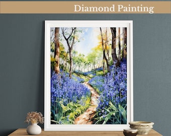 Watercolor Bluebell Woods Diamond Painting Kit, Gem Art For Adults & Kids, DIY Rhinestone Art, Handmade Home Wall Art Décor, Gift Ideas