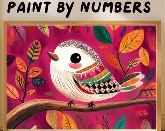 Paint by Numbers Kit, Whimsical Bird Delight, Autumn Leaves Wall Art