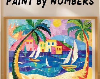 Tropical Harbor Paint by Numbers Kit: Sunset Beach Sailboats