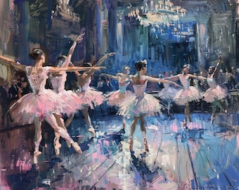 Ballerina Diamond Painting Kit, Pink Ballet Dancers, Blue Dance Scene, Impressionist Diamond Art, Full Drill DIY Kit, Gift for Ballet Lovers