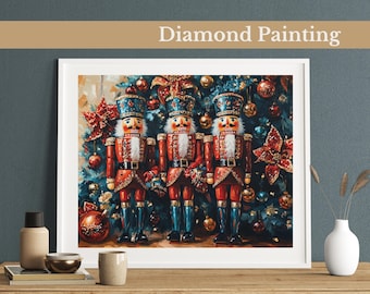 Nutcracker Christmas Trio Diamond Painting Kit, DIY Rhinestone, Christmas DIY Home Decor. Gem Art For Adults & Kids, Christmas Gift