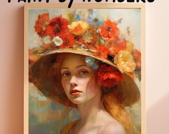 Floral Lady Paint by Numbers Kit for Adults, Elegant DIY Canvas Painting, Romantic Wall Art Gift, Handmade Home Decor Craft Set