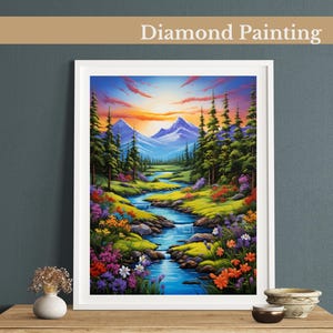 Majestic Mountain Stream Diamond Painting Kit, Gem Art Kits For Adults And Kids, Diy Diamond Painting Art, Home Wall Art Decor