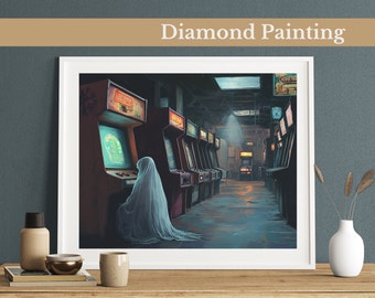 Haunting Arcade Ghost Diamond Painting Kit: Retro Eerie Scene